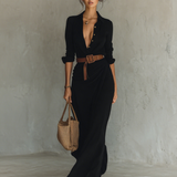 Capucine - Robe maxi à col revers à manches longues