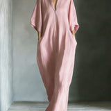 Aline - Robe longue avec manches 3/4 et décolleté en V