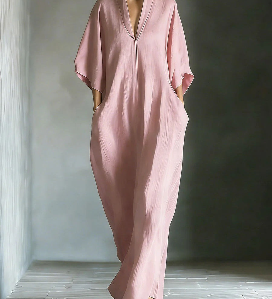 Aline - Robe longue avec manches 3/4 et décolleté en V