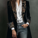 Léontine - Blazer Noir Baroque Imprimé Ajusté