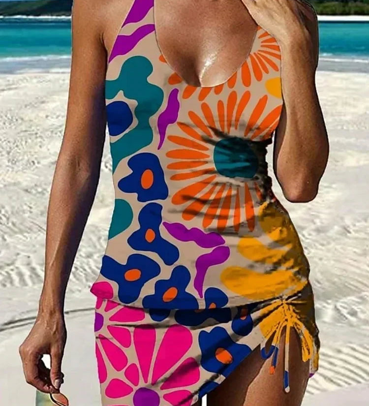 Fiesta – Tankini graphique fleuri avec short, effet ventre plat