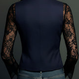 Noémie - Veste Noire Haute avec Manches Semi-Transparentes
