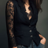 Noémie - Veste Noire Haute avec Manches Semi-Transparentes