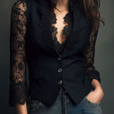 Noémie - Veste Noire Haute avec Manches Semi-Transparentes