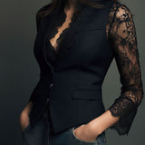 Noémie - Veste Noire Haute avec Manches Semi-Transparentes
