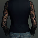 Noémie - Veste Noire Haute avec Manches Semi-Transparentes