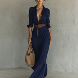 Capucine - Robe maxi à col revers à manches longues