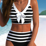 Victoire - Bikini rayé taille haute