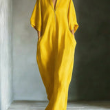 Aline - Robe longue avec manches 3/4 et décolleté en V