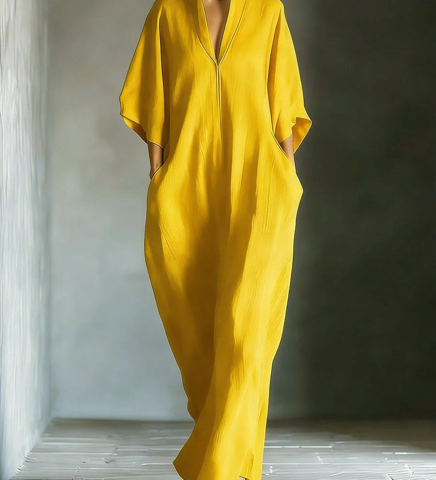 Aline - Robe longue avec manches 3/4 et décolleté en V