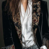 Léontine - Blazer Noir Baroque Imprimé Ajusté