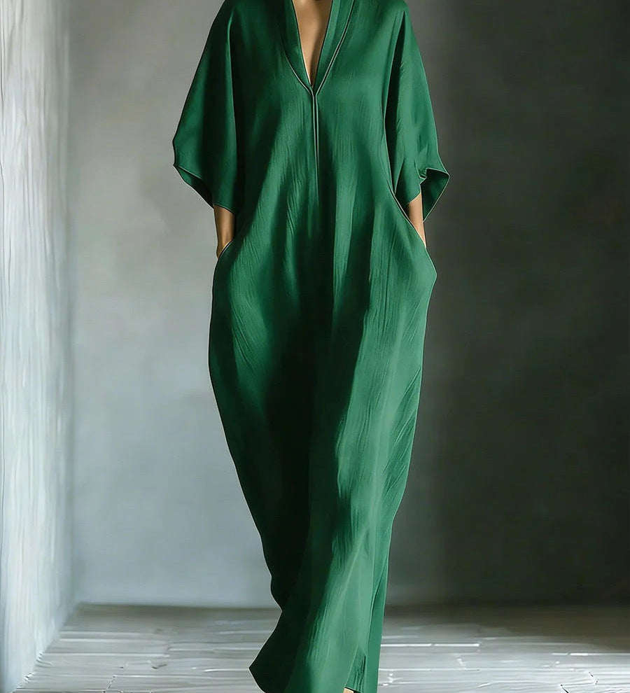 Aline - Robe longue avec manches 3/4 et décolleté en V