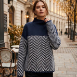 Arla - Pull à Col Roulé avec Coupe Ample et Motif Chevron Tendance