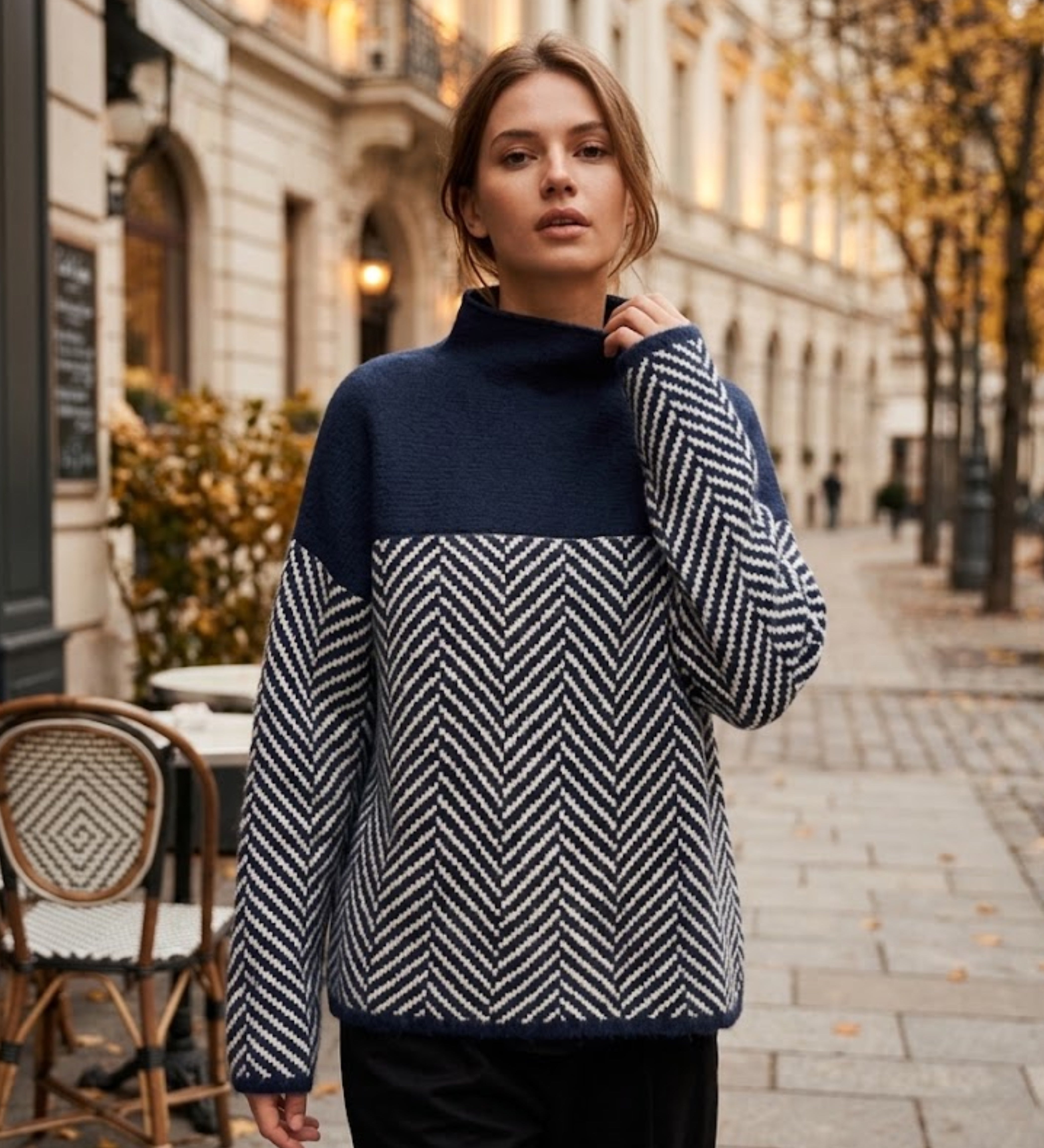 Arla - Pull à Col Roulé avec Coupe Ample et Motif Chevron Tendance