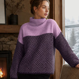 Arla - Pull à Col Roulé avec Coupe Ample et Motif Chevron Tendance