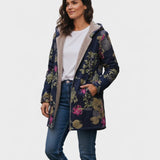 Gabrielle - Manteau bleu marine à motif floral