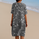 Marie - Robe Florale en Charbon avec Accents Blancs