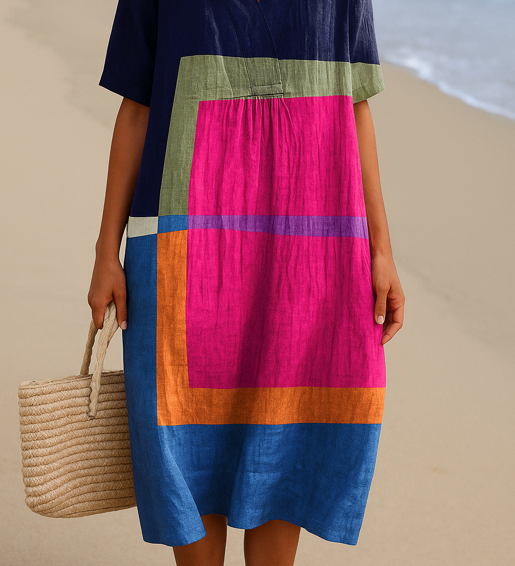 Isadora - Robe de Blocs Colorés Vibrants