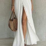 Adèle - Robe maxi en lin avec col revers à manches longues