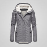 Camille – Manteau femme plissé à capuche doublée, chaud et confortable