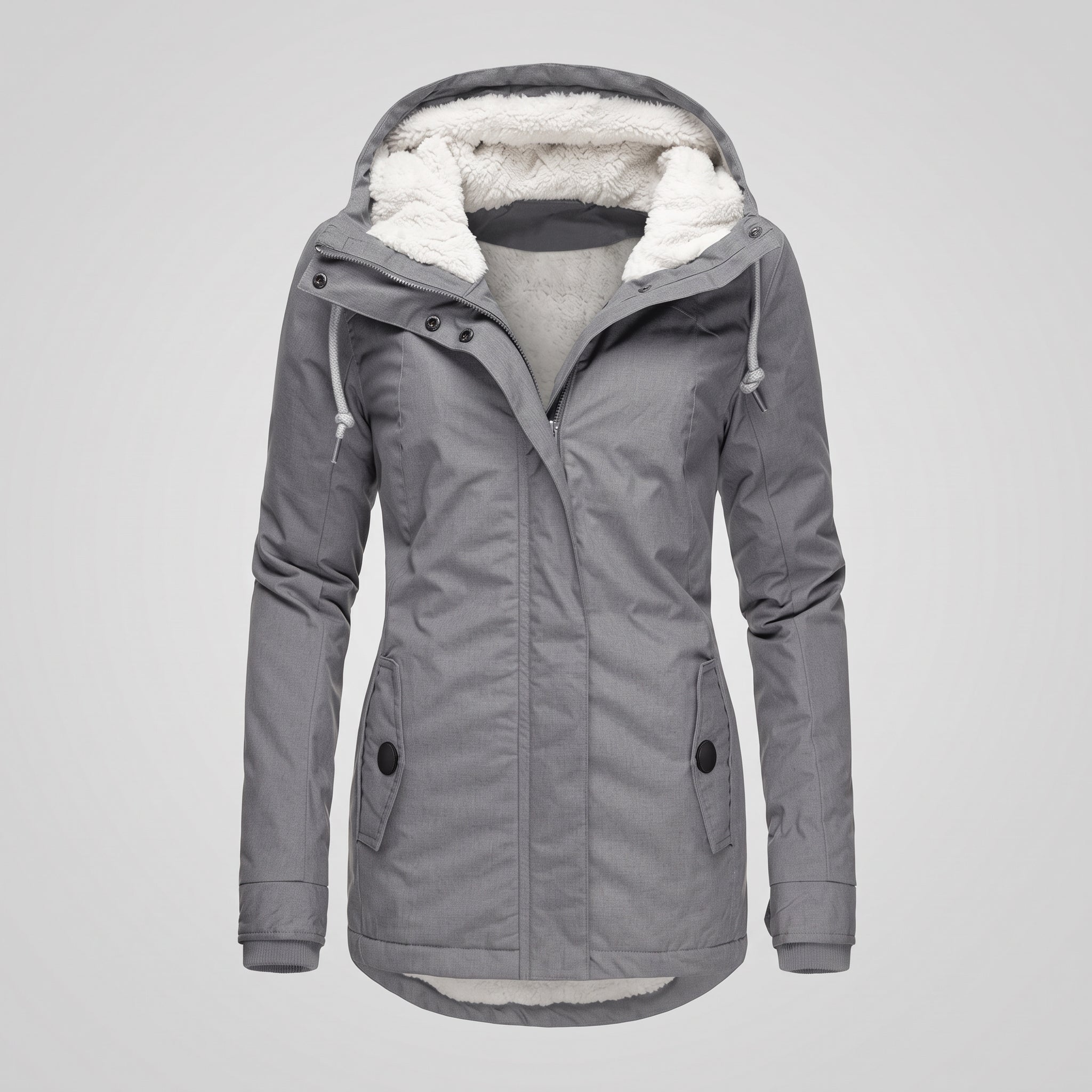 Camille – Manteau femme plissé à capuche doublée, chaud et confortable