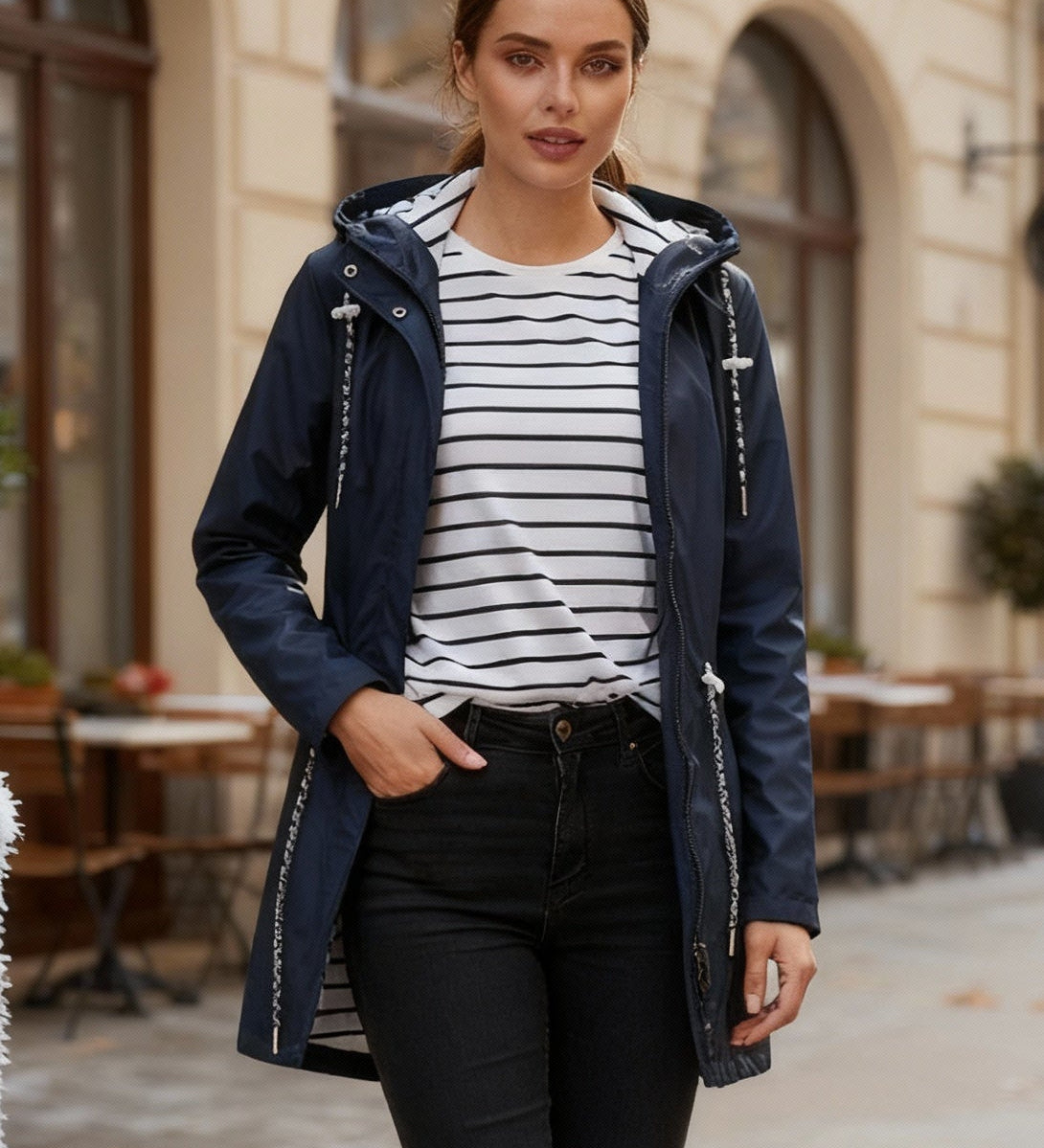 Vanessa – Imperméable long femme, veste de pluie élégante toutes saisons