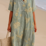 Clémentine - Robe Bleu-Gris avec Broderie Florale
