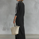 Eugénie - Robe Maxi en Sweat avec Col Boutonné