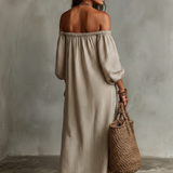 Hélène - Robe longue fluide à épaules dénudées
