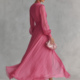 Aurore - Robe Chiffon Rose Col V