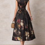 Elsa - Robe midi plissée avec motif floral