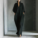Aline - Robe longue avec manches 3/4 et décolleté en V