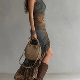 Amandine - Robe longue asymétrique avec motif