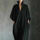 Aline - Robe longue avec manches 3/4 et décolleté en V