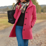 Helena – Manteau d’hiver long femme, col montant et boutonnage classique