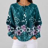 Yolande - Pull turquoise à fleurs