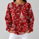 Charline - Pull de Noël rouge à motifs blancs