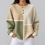 Lucie - Pull patchwork vert et jaune moutarde