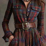 Béatrice - Robe longue à carreaux avec ceinture