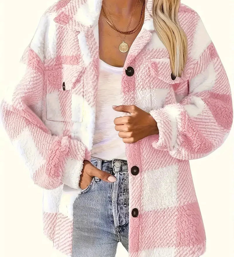 Martine - Veste en Polaire à Carreaux Élégante