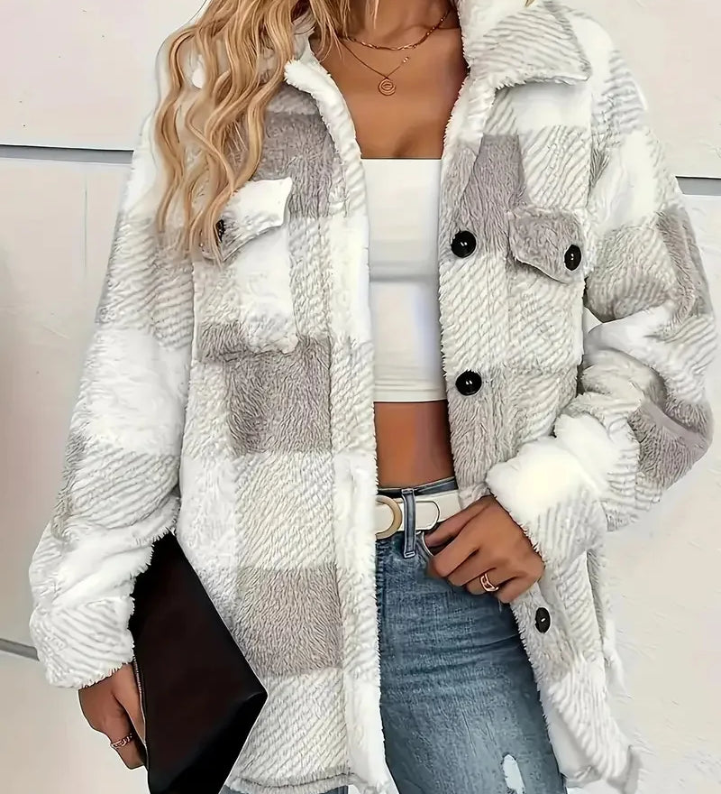 Martine - Veste en Polaire à Carreaux Élégante