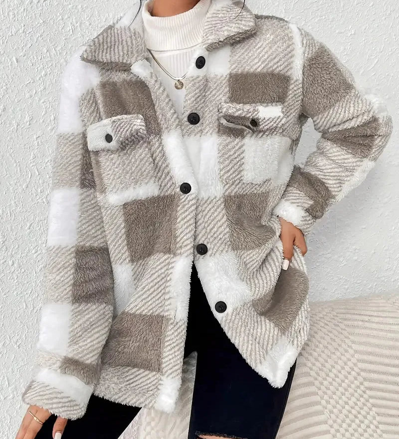 Martine - Veste en Polaire à Carreaux Élégante