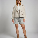 Julie – Veste courte femme à double boutonnage, coupe oversize