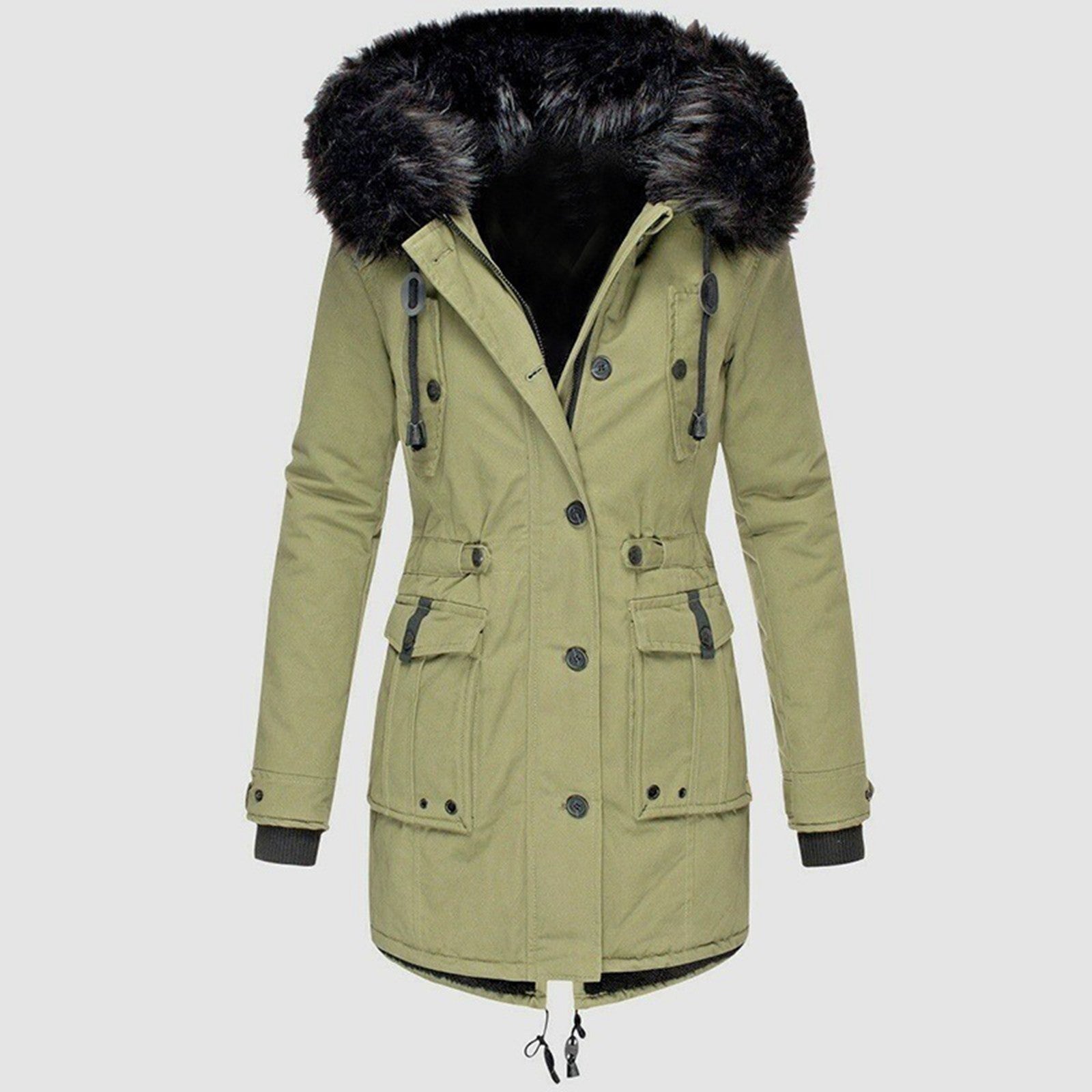 Sandrine – Parka femme chaude avec capuche en fausse fourrure