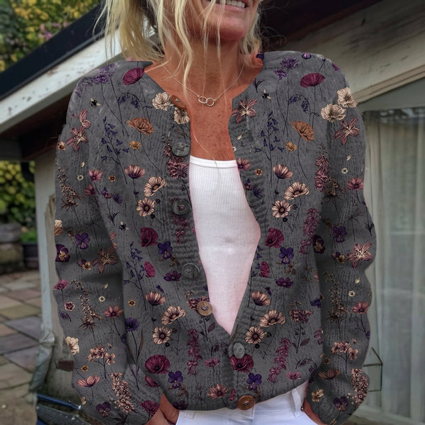 Sylviane - Cardigan à imprimé floral et boutons