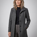 Helena – Manteau d’hiver long femme, col montant et boutonnage classique