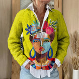 Martine - Cardigan à imprimé de portrait peint et boutons