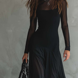 Nina - Robe maxi noire en tulle à coupe ample