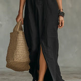 Céline - Robe Maxi Noire Ample avec Boutons