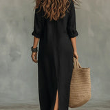 Céline - Robe Maxi Noire Ample avec Boutons